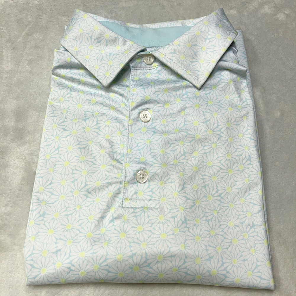 FootJoy Polo Shirt Daisy Floral Print Short Sleeve Golf Top Mens XL Blue
